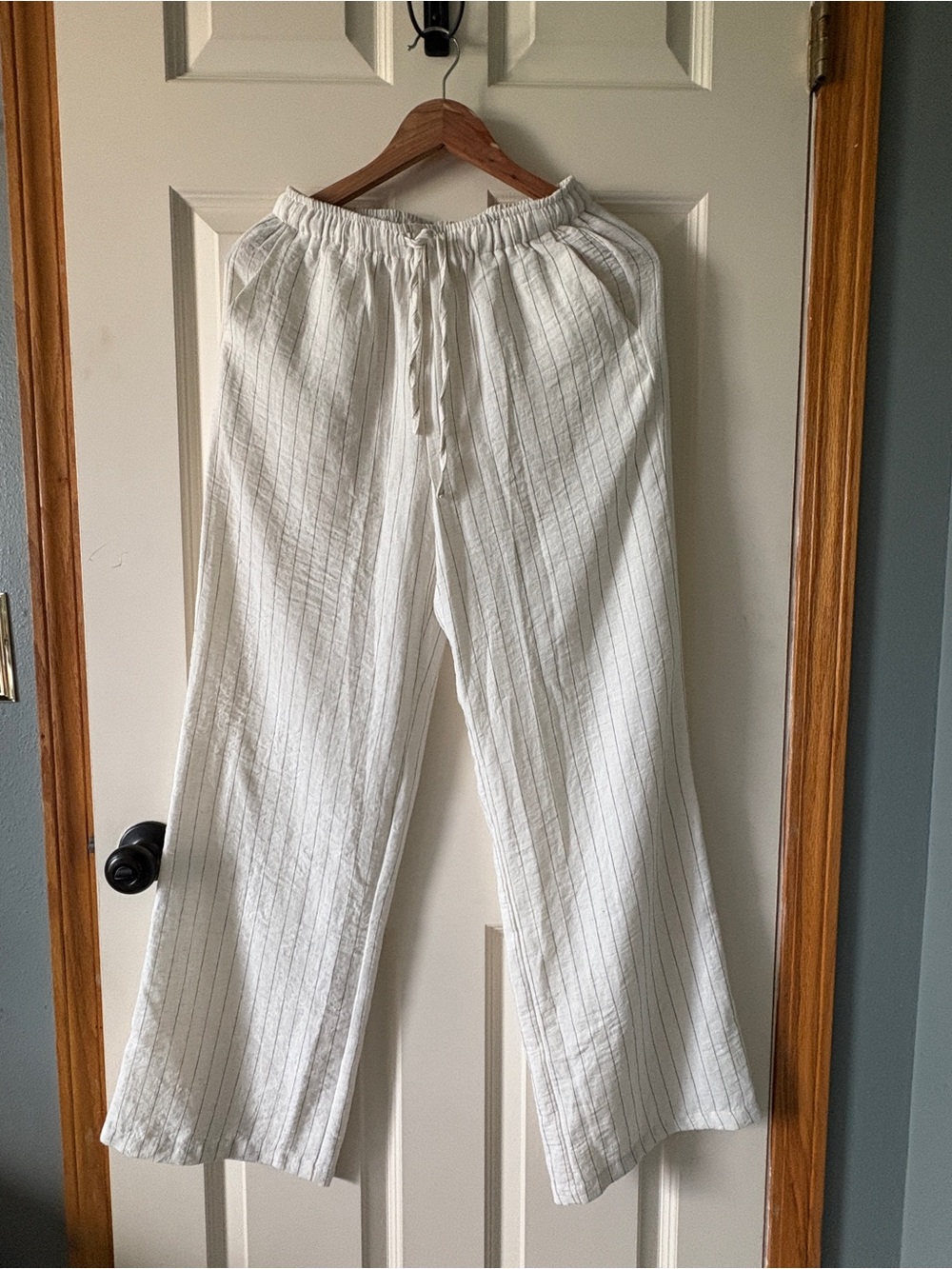 Lightweight White Pinstripe Drawstring Pants